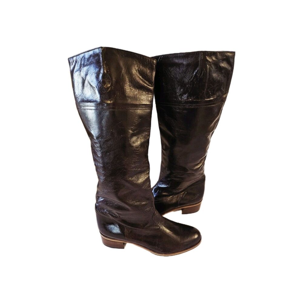 Nina Dark Brown Leather Tall Knee High Heeled Boots Spain - Size 9 AA